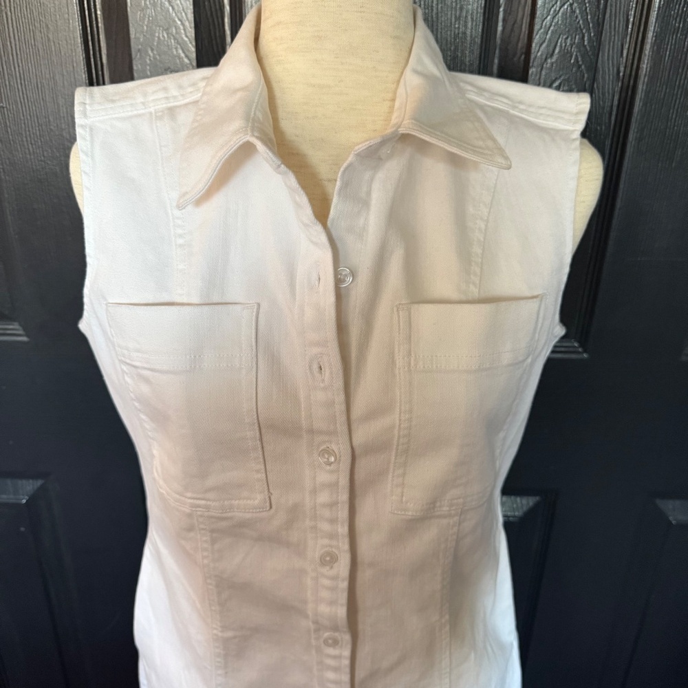 Banana Republic Denim Button down White Sleeveless Dress - Picture 3 of 10